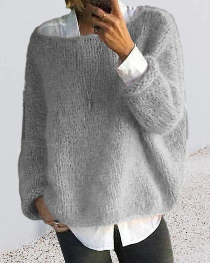 Dames Oversized Pluizige Gebreide Trui - Gray