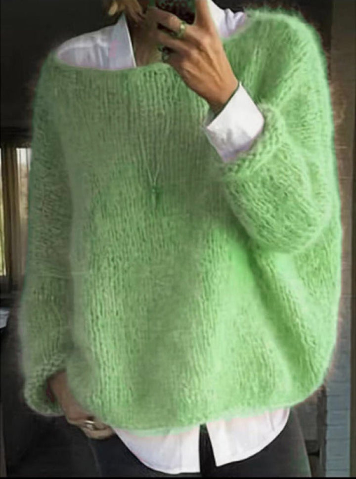 Dames Oversized Pluizige Gebreide Trui - Green