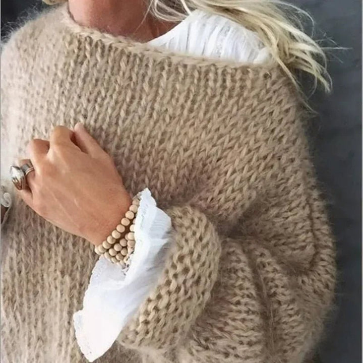 Dames Oversized Pluizige Gebreide Trui - Khaki