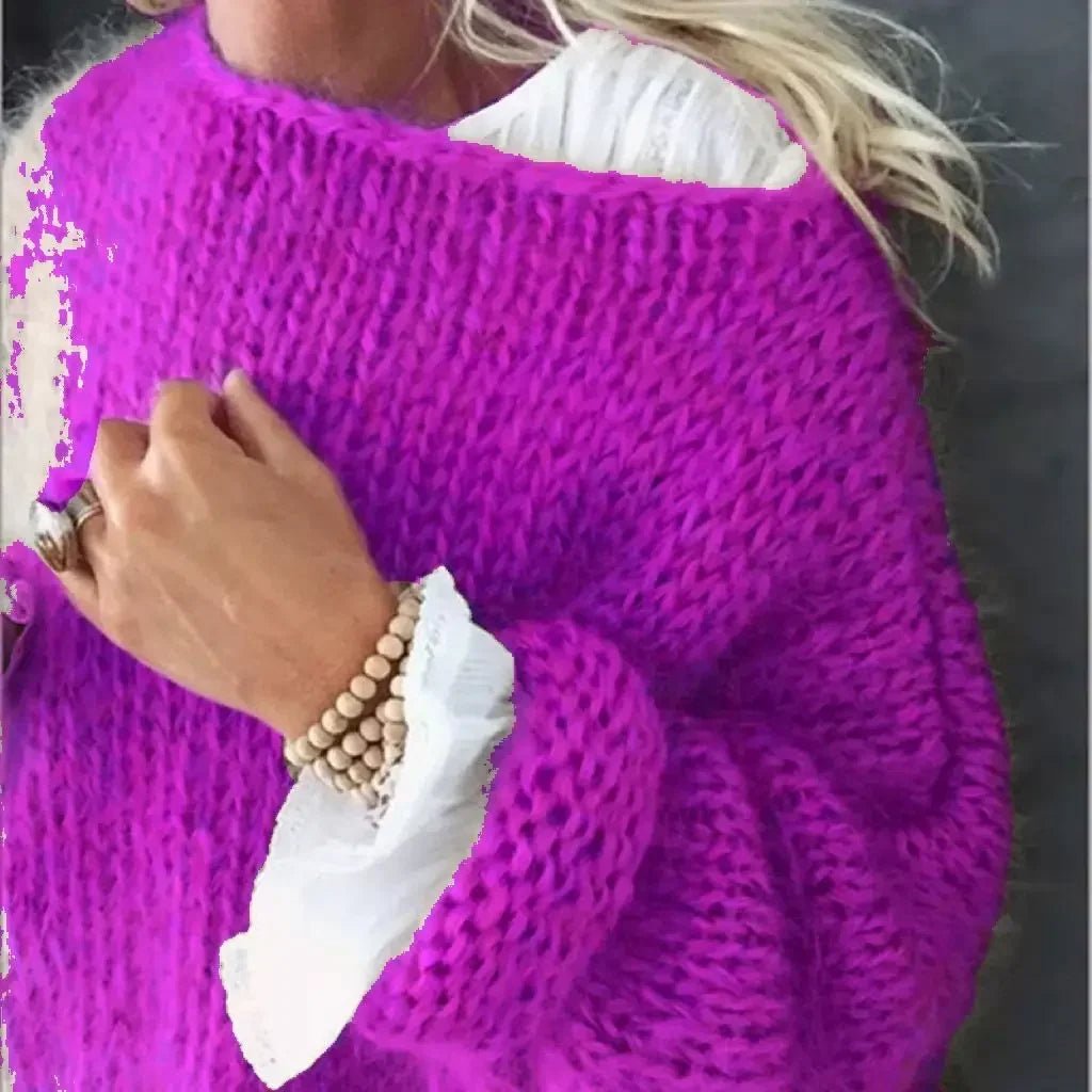 Dames Oversized Pluizige Gebreide Trui - Purple