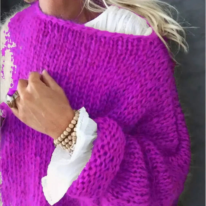 Dames Oversized Pluizige Gebreide Trui - Purple