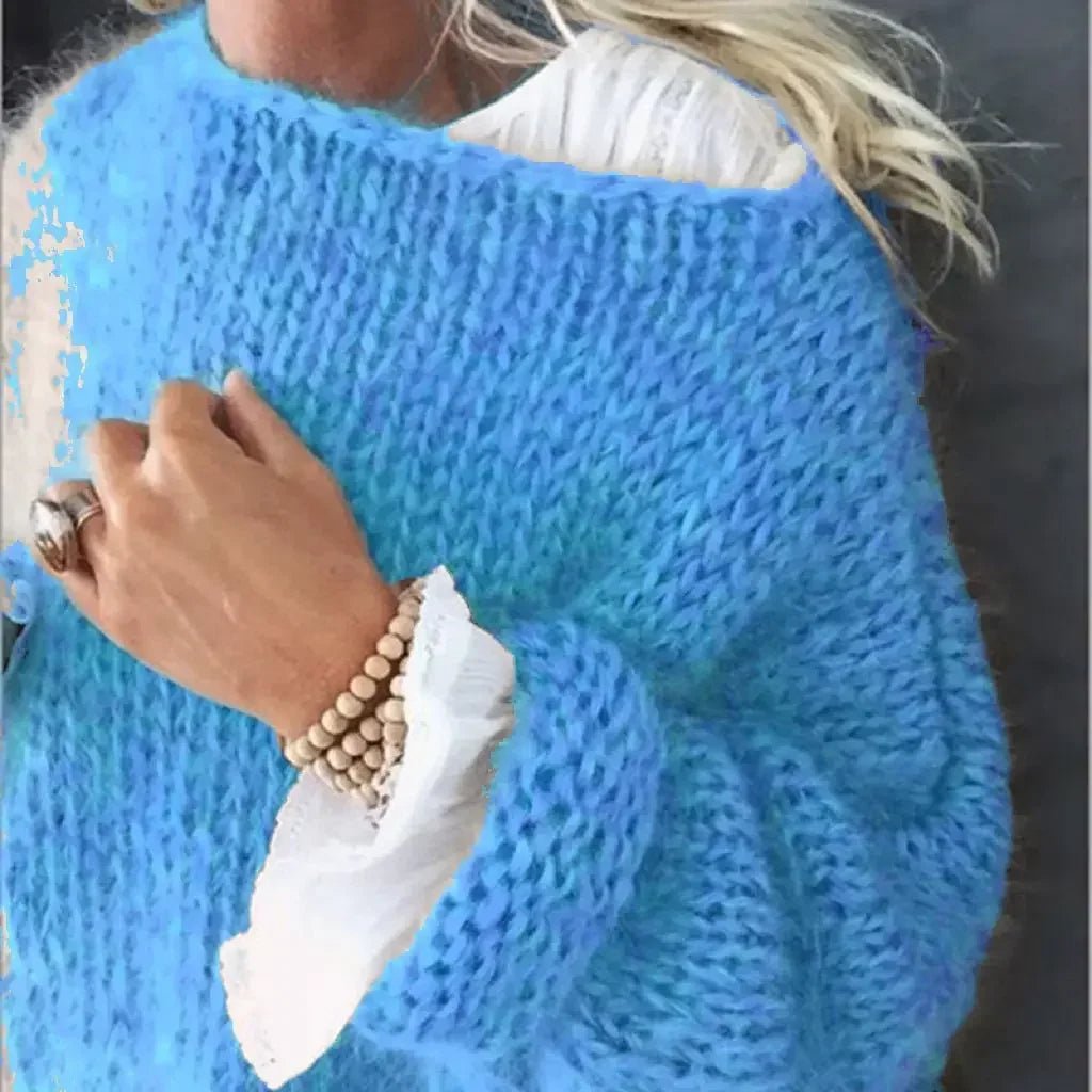 Dames Oversized Pluizige Gebreide Trui - Blue