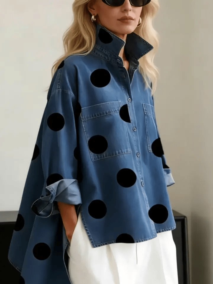 Dames Oversized Polka Dot Lange Mouwen Blouse