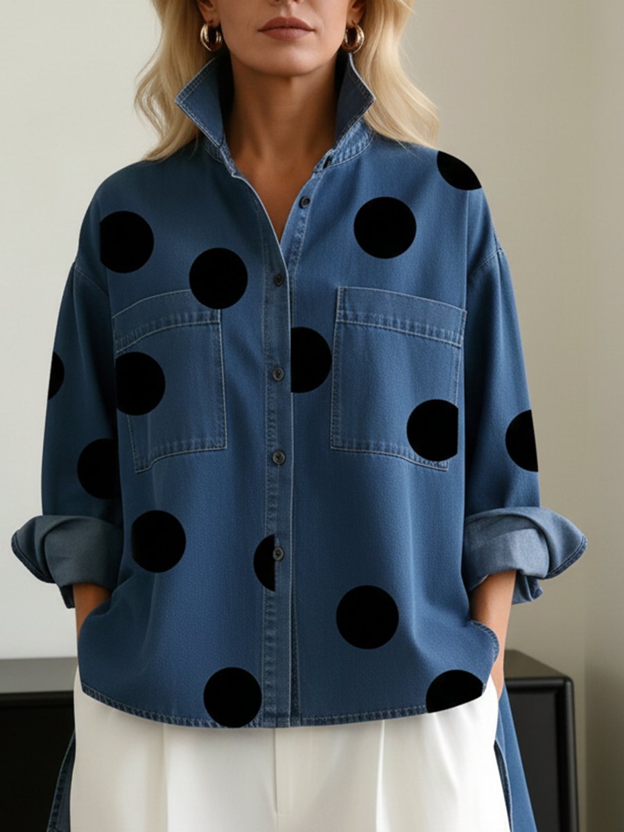 Dames Oversized Polka Dot Lange Mouwen Blouse