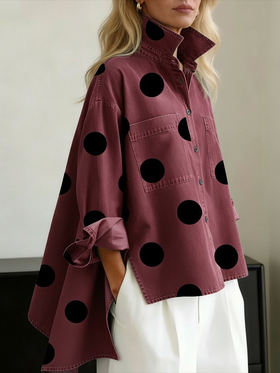 Dames Oversized Polka Dot Lange Mouwen Blouse - Red