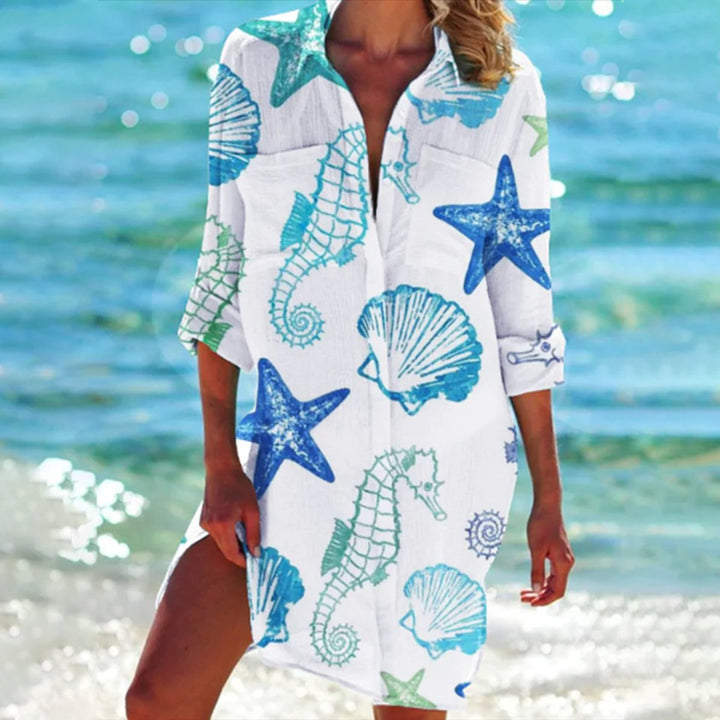 Dames Oversized Tie-Dye Zomerse Hemdblousejurk - Blauw Zeepaardje