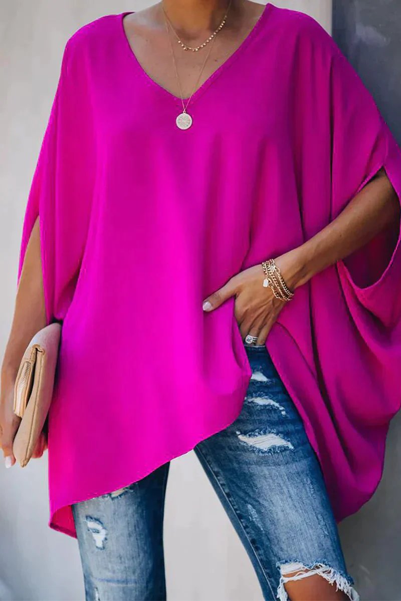 Dames Oversized V-hals Vleermouwen Tunic - Roze