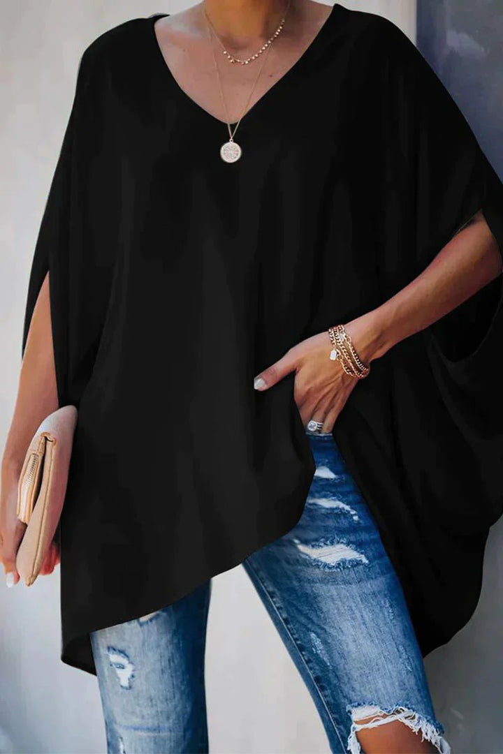 Dames Oversized V-hals Vleermouwen Tunic - Zwart