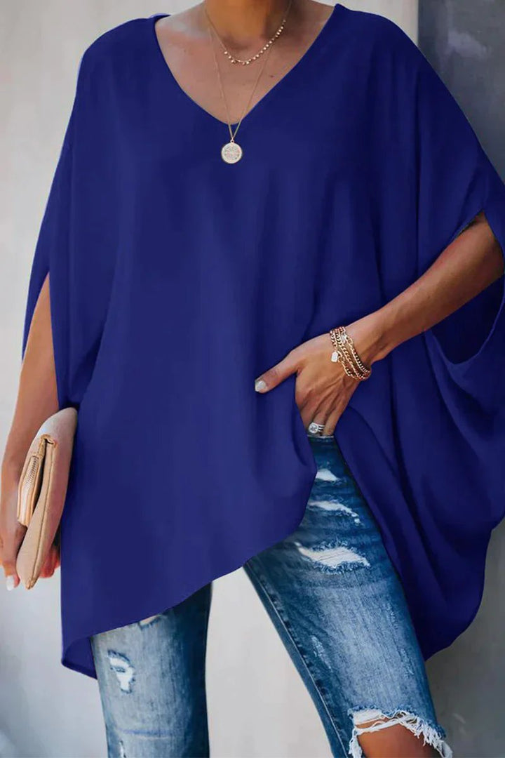 Dames Oversized V-hals Vleermouwen Tunic - Blauw