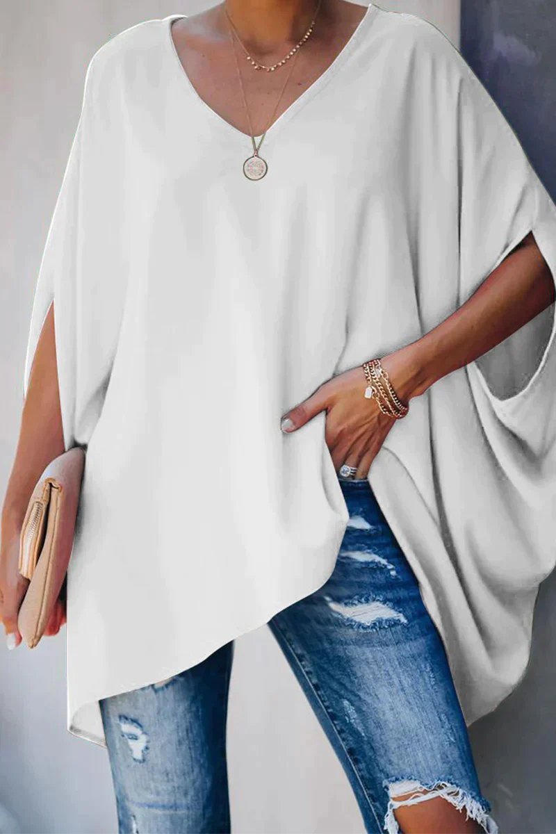 Dames Oversized V-hals Vleermouwen Tunic - Wit