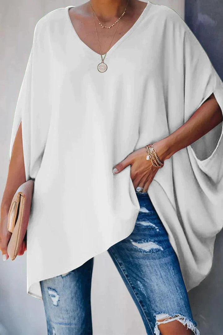 Dames Oversized V-hals Vleermouwen Tunic - Wit
