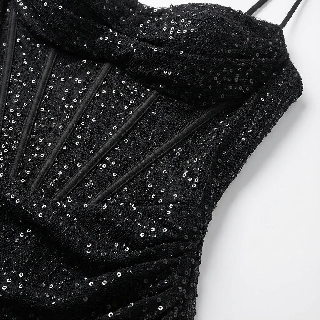 Dames Pailletten Maxi-jurk Corsé Sweetheart Spaghettibandjes Splitjurk