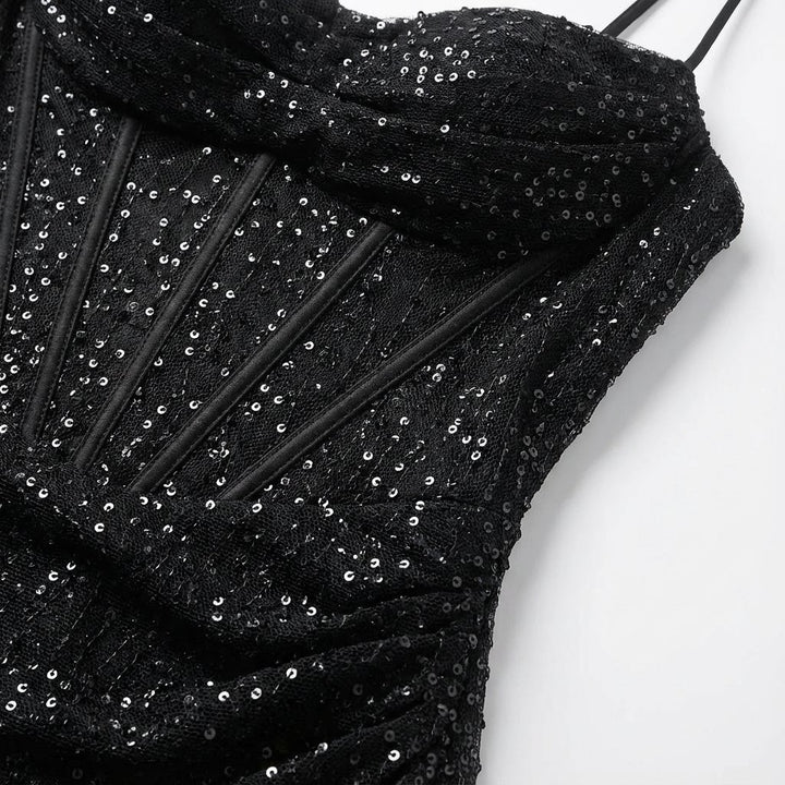 Dames Pailletten Maxi-jurk Corsé Sweetheart Spaghettibandjes Splitjurk