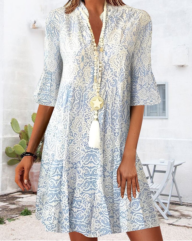 Dames Paisley Print V-Hals Driekwart Mouw Jurk