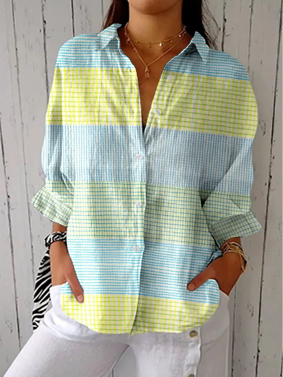 Dames Pastel Geruit Relaxed-Fit Knoopsluiting Blouse - Meerkleurig