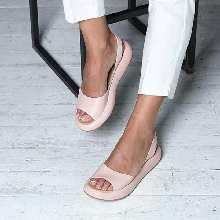 Dames Peep Toe Slingback Comfortable Sandals Gecusht Plat Zool - Pink