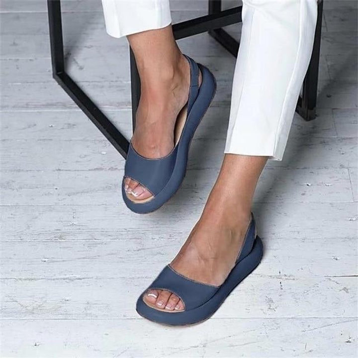 Dames Peep Toe Slingback Comfortable Sandals Gecusht Plat Zool - Blue