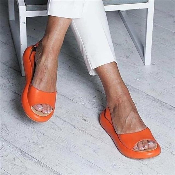 Dames Peep Toe Slingback Comfortable Sandals Gecusht Plat Zool - Orange