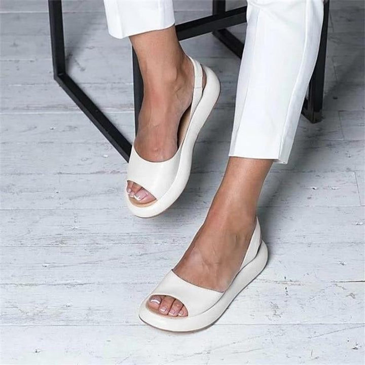 Dames Peep Toe Slingback Comfortable Sandals Gecusht Plat Zool - White