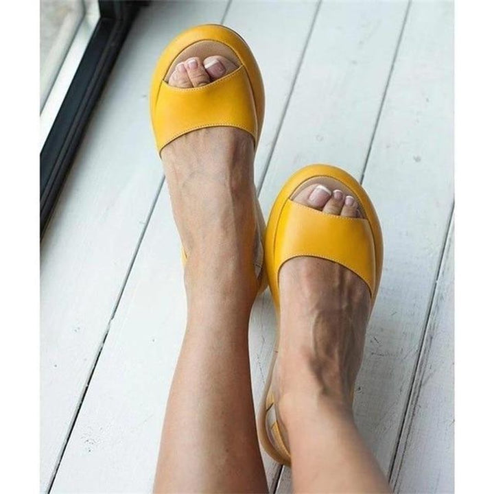 Dames Peep Toe Slingback Comfortable Sandals Gecusht Plat Zool - Yellow