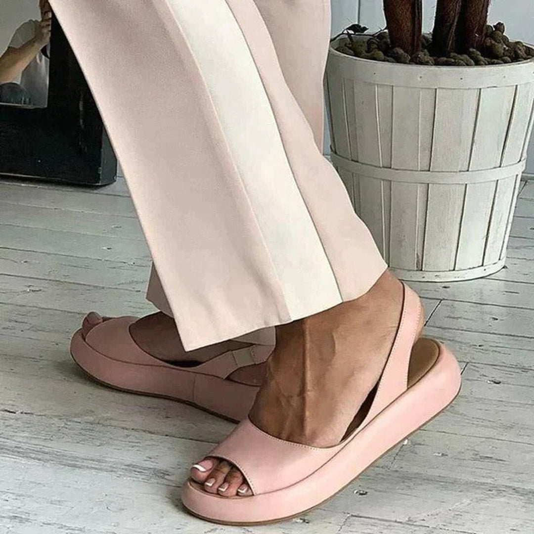 Dames Peep Toe Slingback Comfortable Sandals Gecusht Plat Zool
