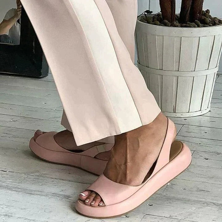 Dames Peep Toe Slingback Comfortable Sandals Gecusht Plat Zool