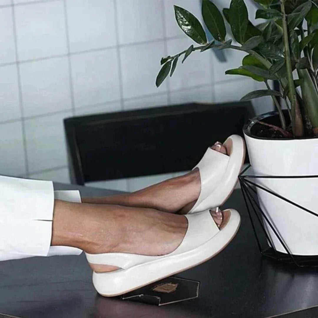 Dames Peep Toe Slingback Comfortable Sandals Gecusht Plat Zool