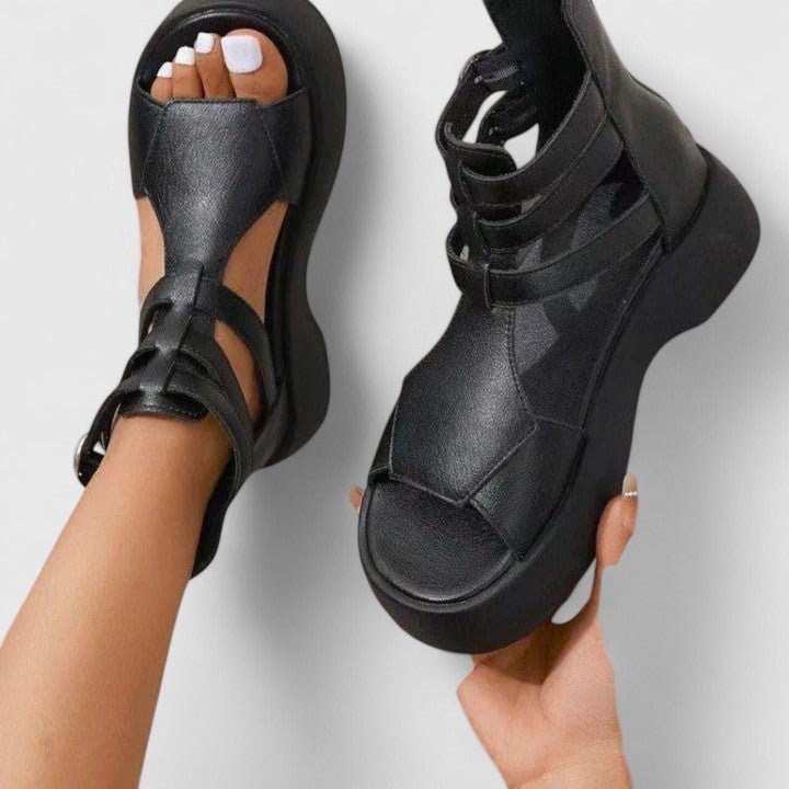 Dames Plateau Sandalen Gekruiste Riemen Gespsluiting - Schwarz