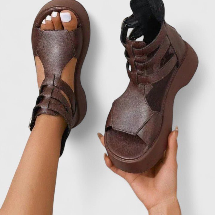 Dames Plateau Sandalen Gekruiste Riemen Gespsluiting - Braun