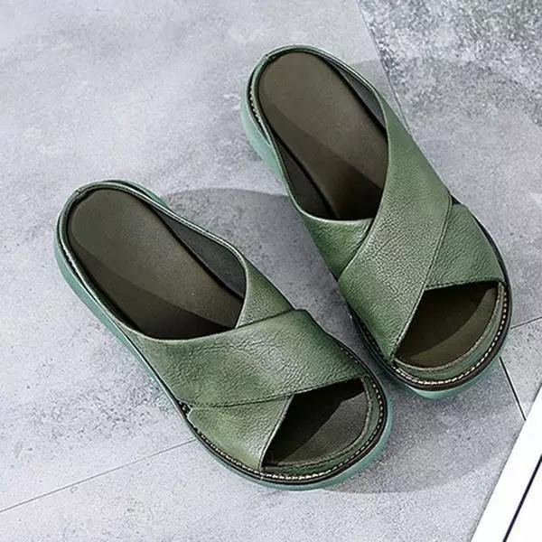 Dames Platte Gekruiste Bandjes Comfort Sandalen - Green