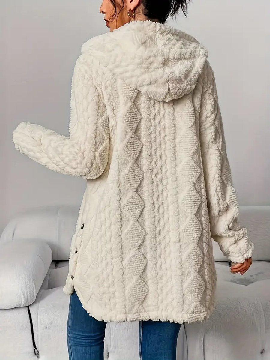 Dames Pluche Hooded Longline Cardigan met Knoopsluiting