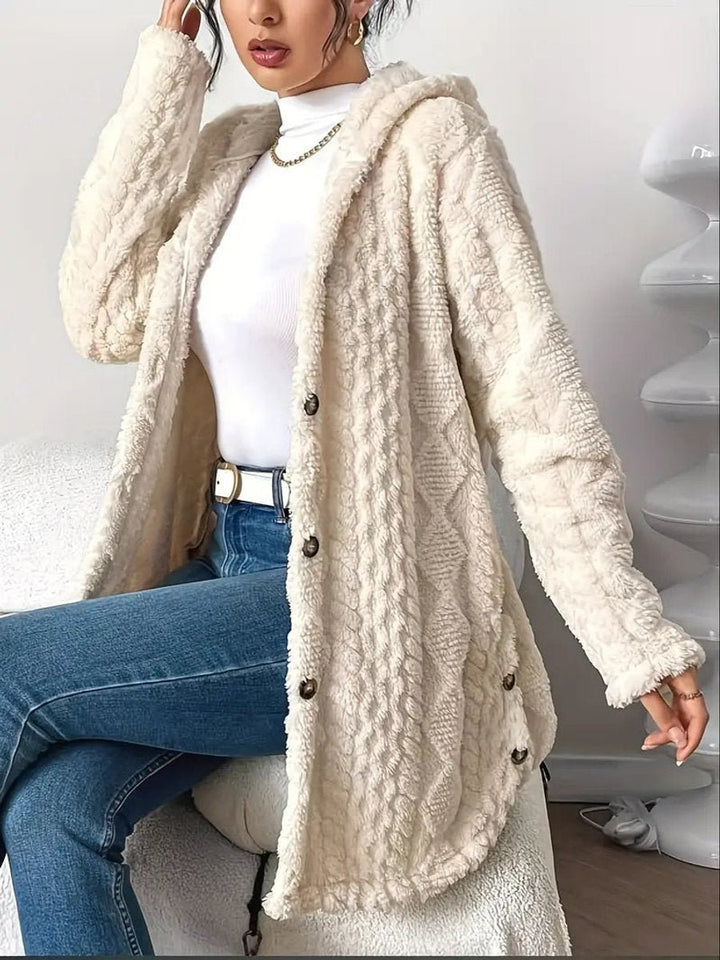 Dames Pluche Hooded Longline Cardigan met Knoopsluiting