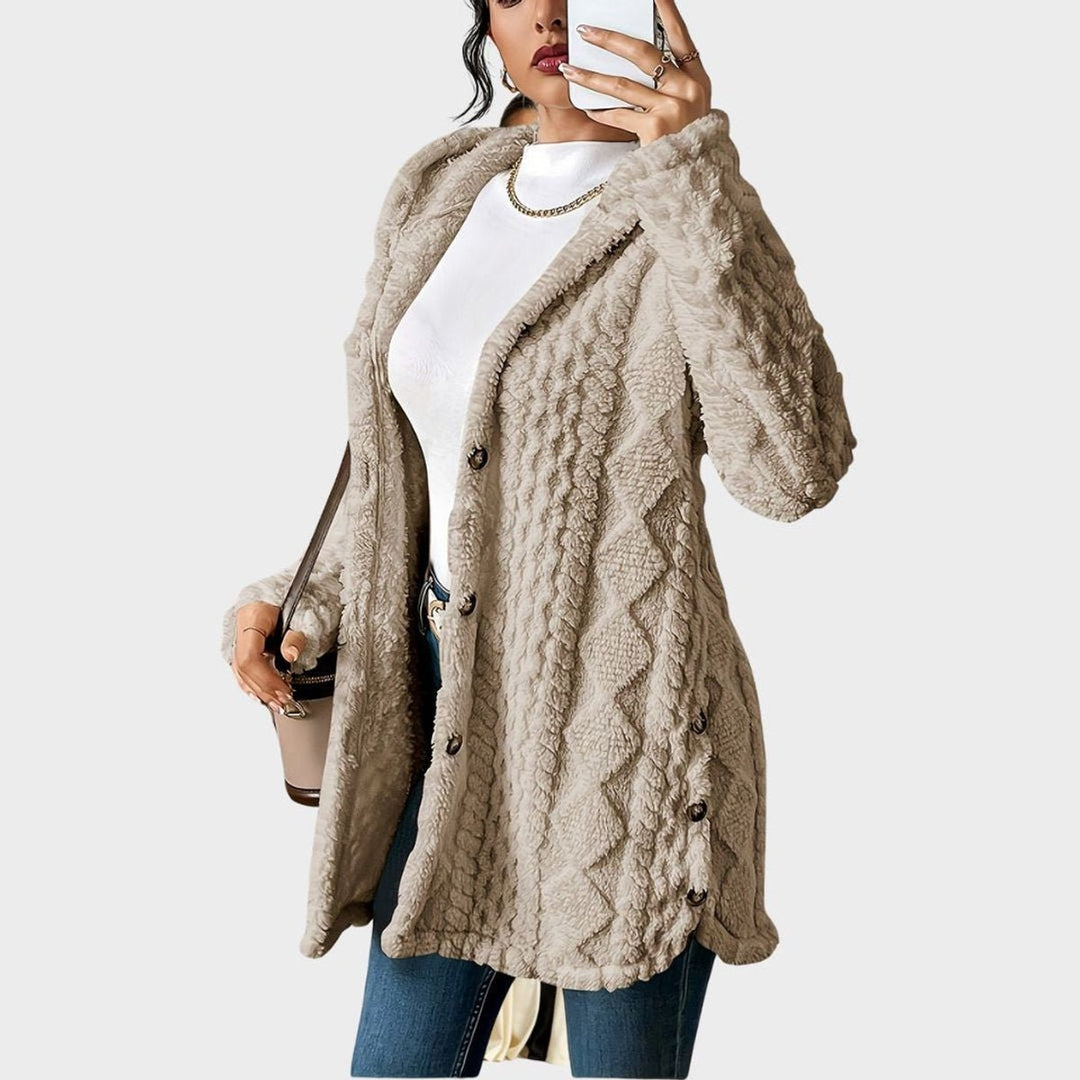 Dames Pluche Hooded Longline Cardigan met Knoopsluiting