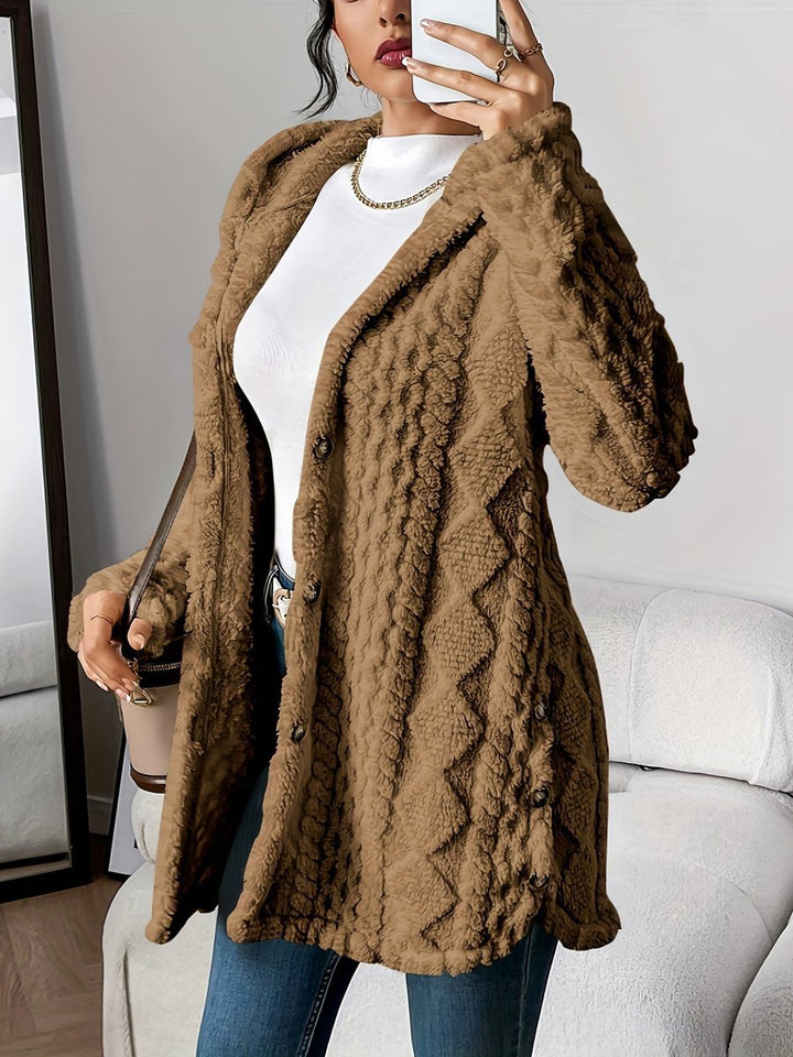 Dames Pluche Hooded Longline Cardigan met Knoopsluiting - Bruin