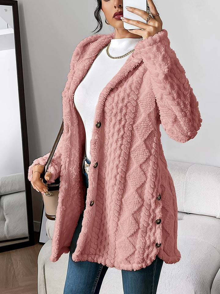 Dames Pluche Hooded Longline Cardigan met Knoopsluiting - Roze