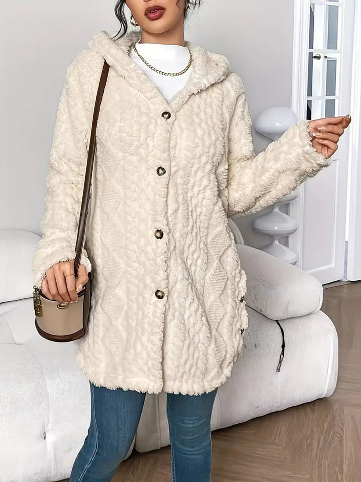 Dames Pluche Hooded Longline Cardigan met Knoopsluiting