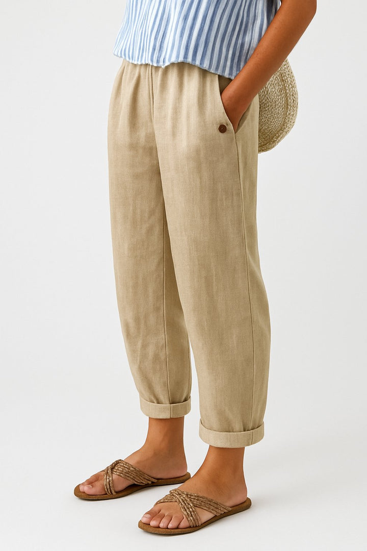 Dames Rechte-Pijp Lichte Broek met Zijzakken - Beige