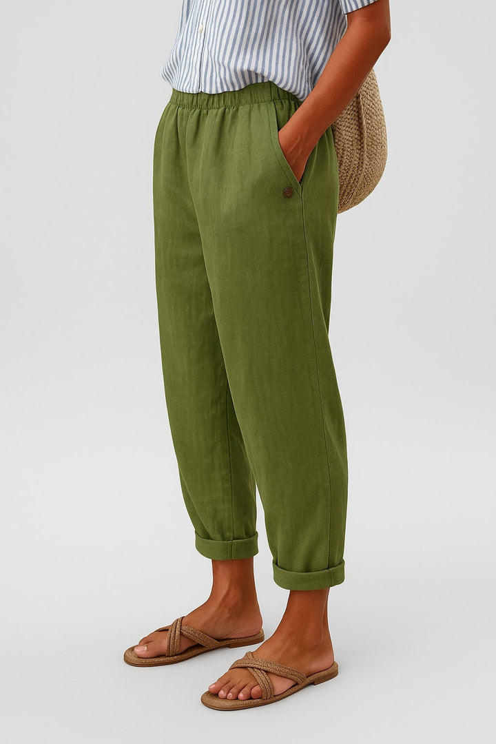 Dames Rechte-Pijp Lichte Broek met Zijzakken - Green