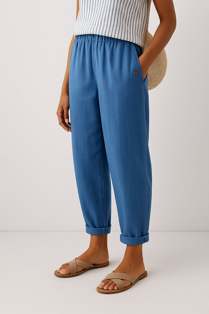 Dames Rechte-Pijp Lichte Broek met Zijzakken - Blue