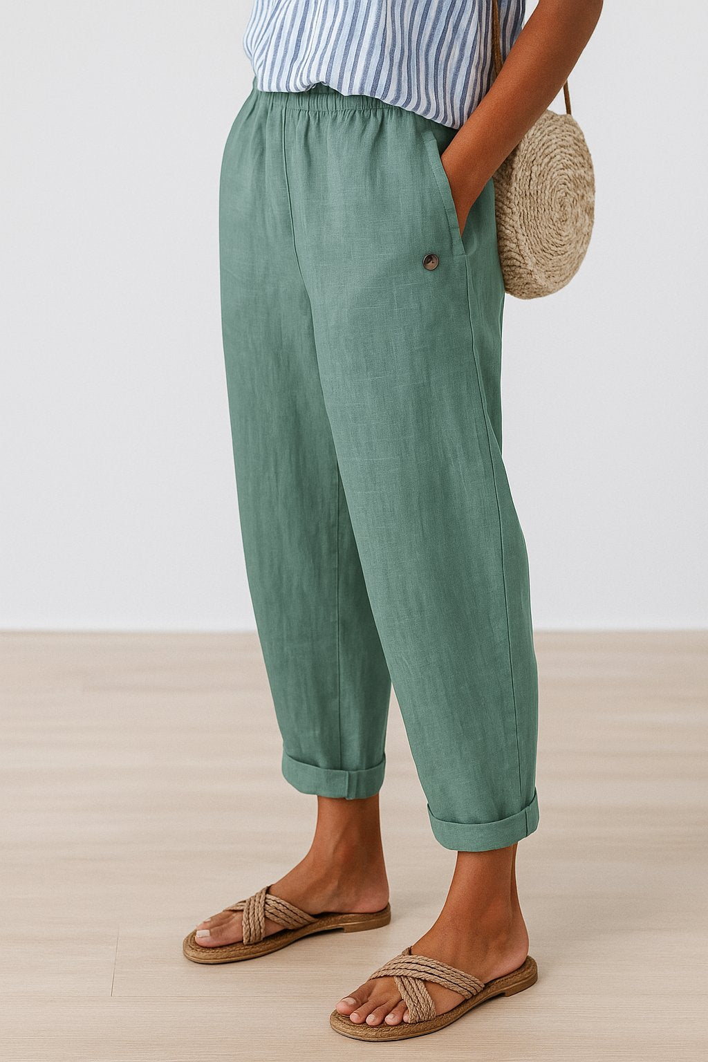 Dames Rechte-Pijp Lichte Broek met Zijzakken - Light Green