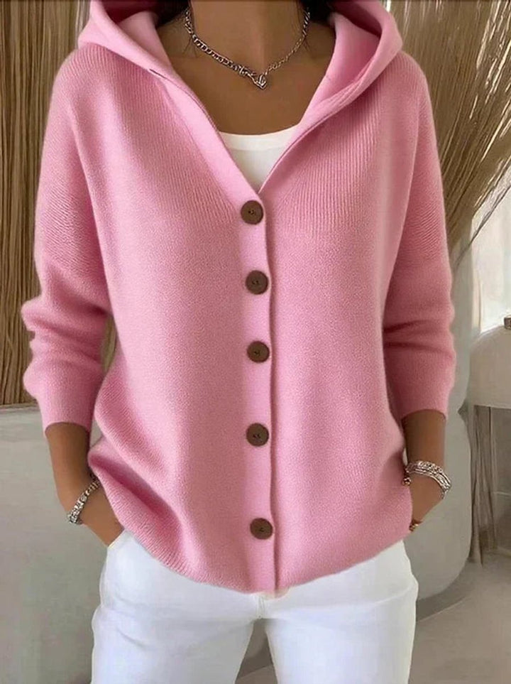 Dames Relaxed-Fit Gebreide Cardigan Met Capuchon Knoopsluiting - Roze