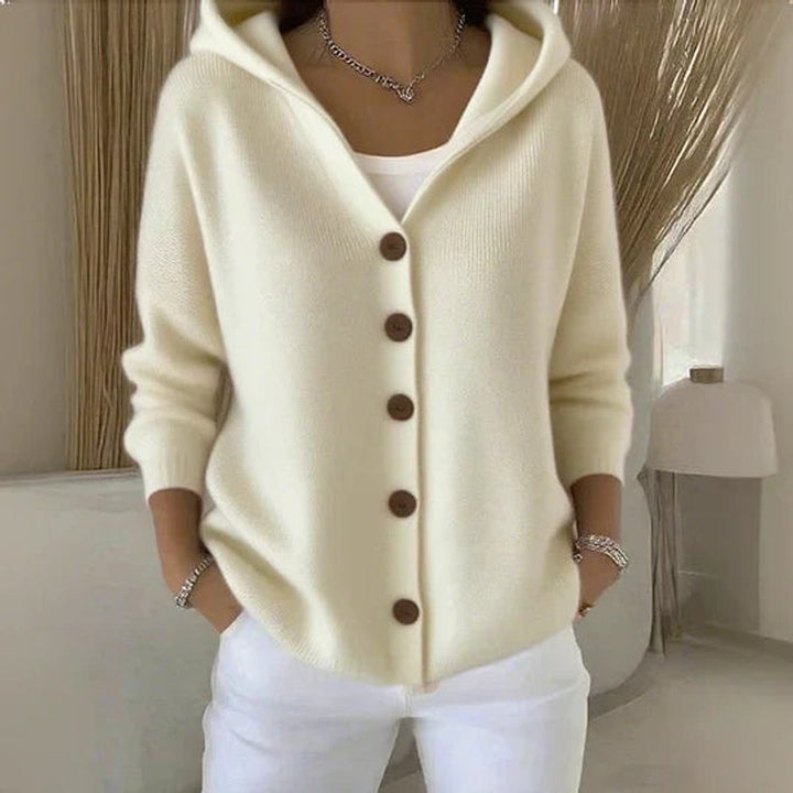 Dames Relaxed-Fit Gebreide Cardigan Met Capuchon Knoopsluiting - Beige