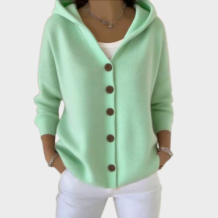 Dames Relaxed-Fit Gebreide Cardigan Met Capuchon Knoopsluiting