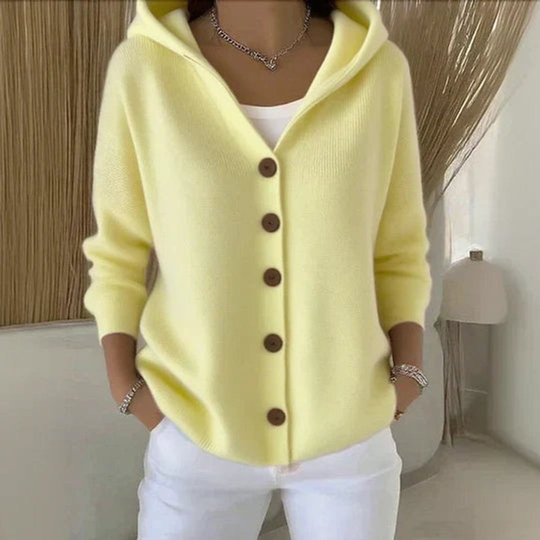 Dames Relaxed-Fit Gebreide Cardigan Met Capuchon Knoopsluiting - Geel