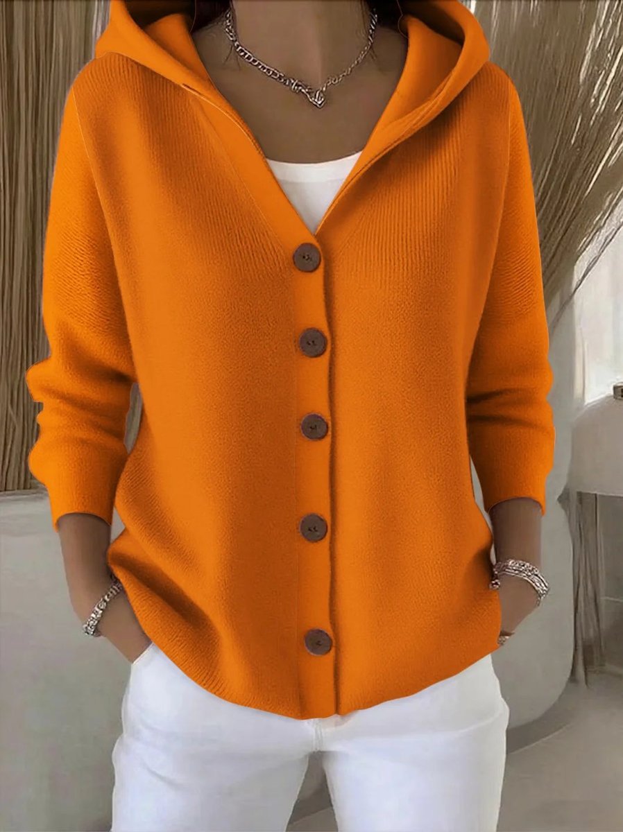 Dames Relaxed-Fit Gebreide Cardigan Met Capuchon Knoopsluiting - Oranje
