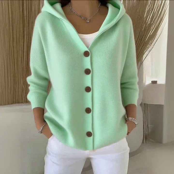 Dames Relaxed-Fit Gebreide Cardigan Met Capuchon Knoopsluiting - Groen