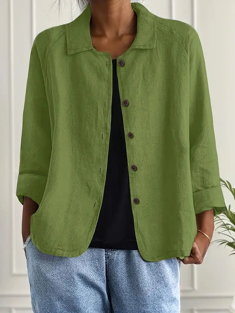 Dames Relaxed-Fit Gekraagde Knoopsluiting Blazer met Lange Mouwen - Green
