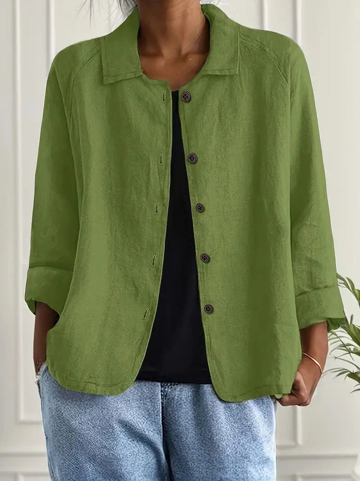 Dames Relaxed-Fit Gekraagde Knoopsluiting Blazer met Lange Mouwen - Green