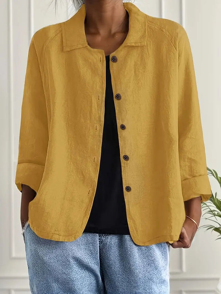 Dames Relaxed-Fit Gekraagde Knoopsluiting Blazer met Lange Mouwen - Yellow