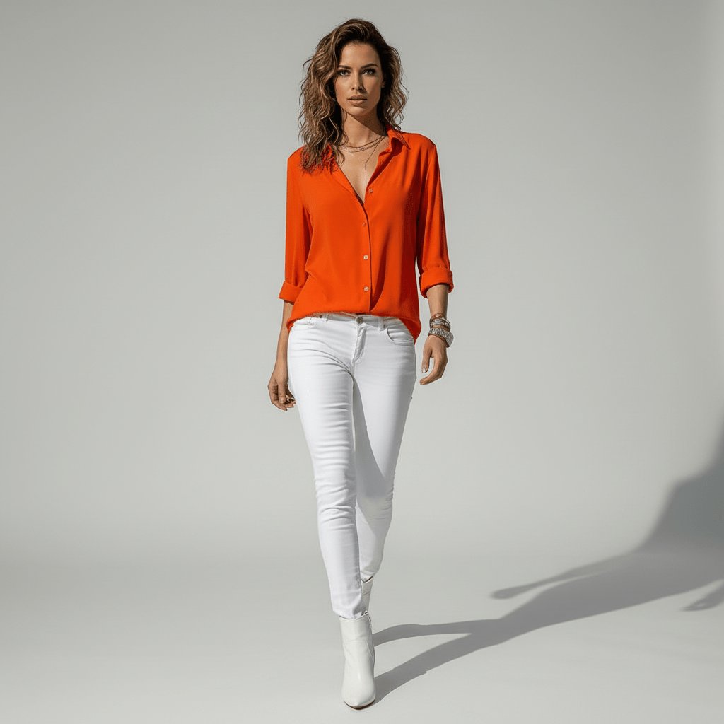 Dames Relaxed-Fit Lange Mouw Blouse Overhemdkraag Knoopsluiting